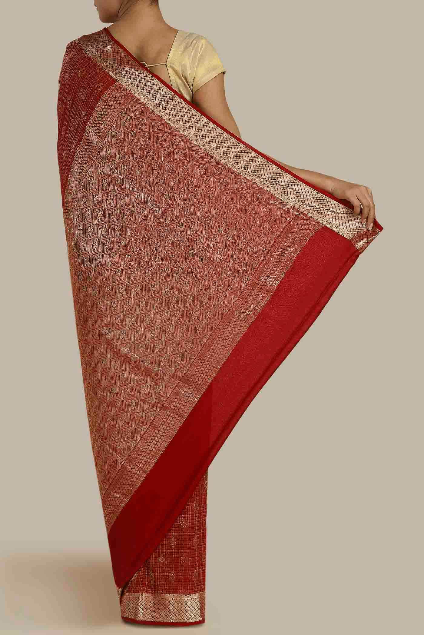 Maroon Mysore Crepe Saree
