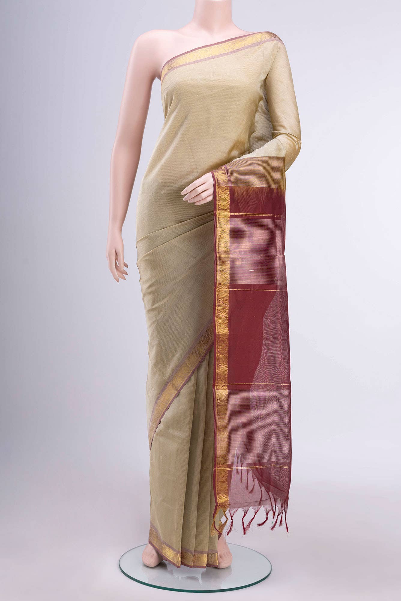 Beige Silk Cotton Saree