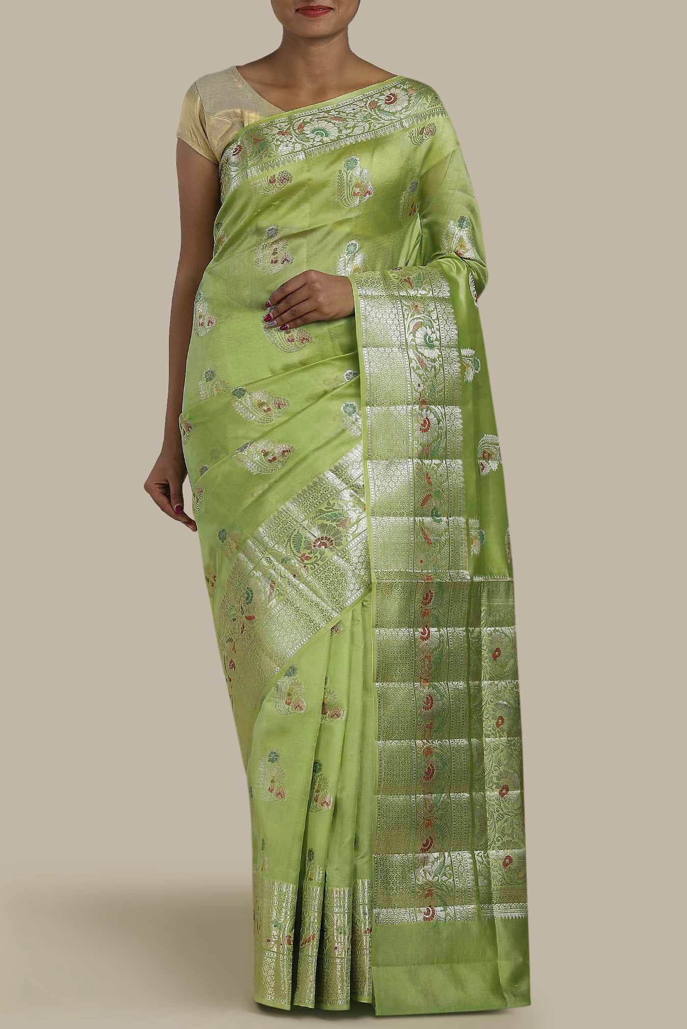Green Banarasi Raw Silk Saree
