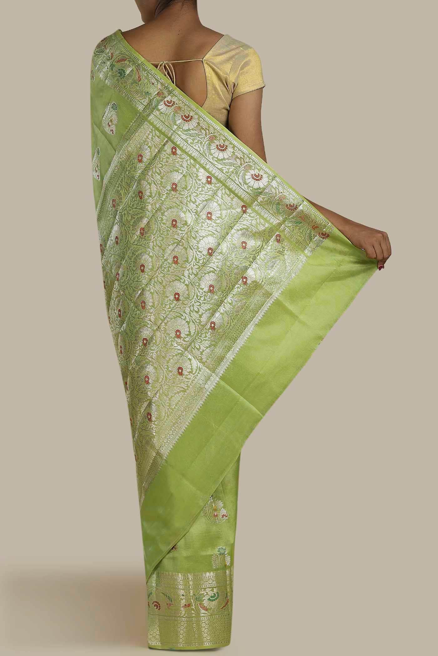 Green Banarasi Raw Silk Saree