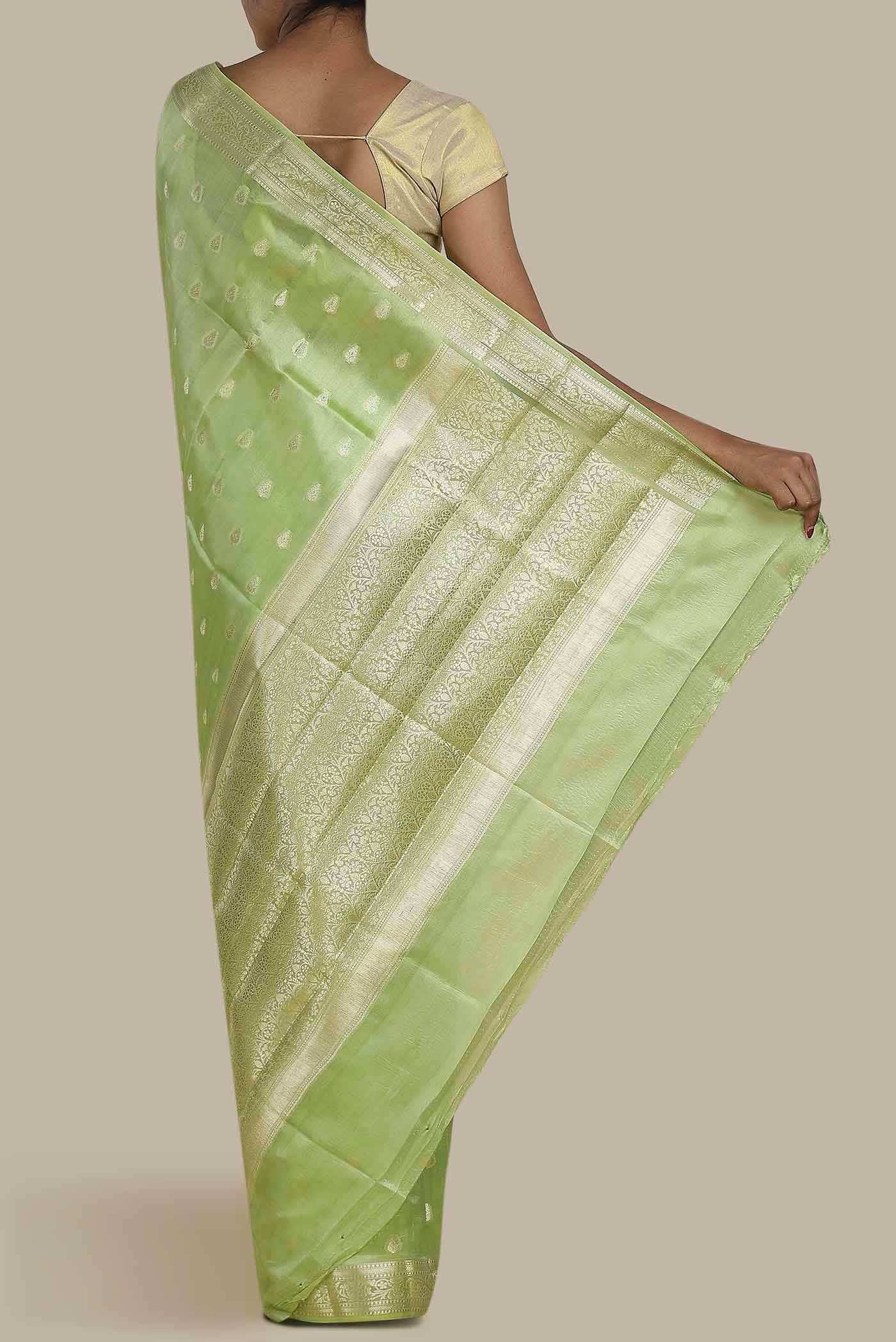 Green Banarasi Raw Silk Saree