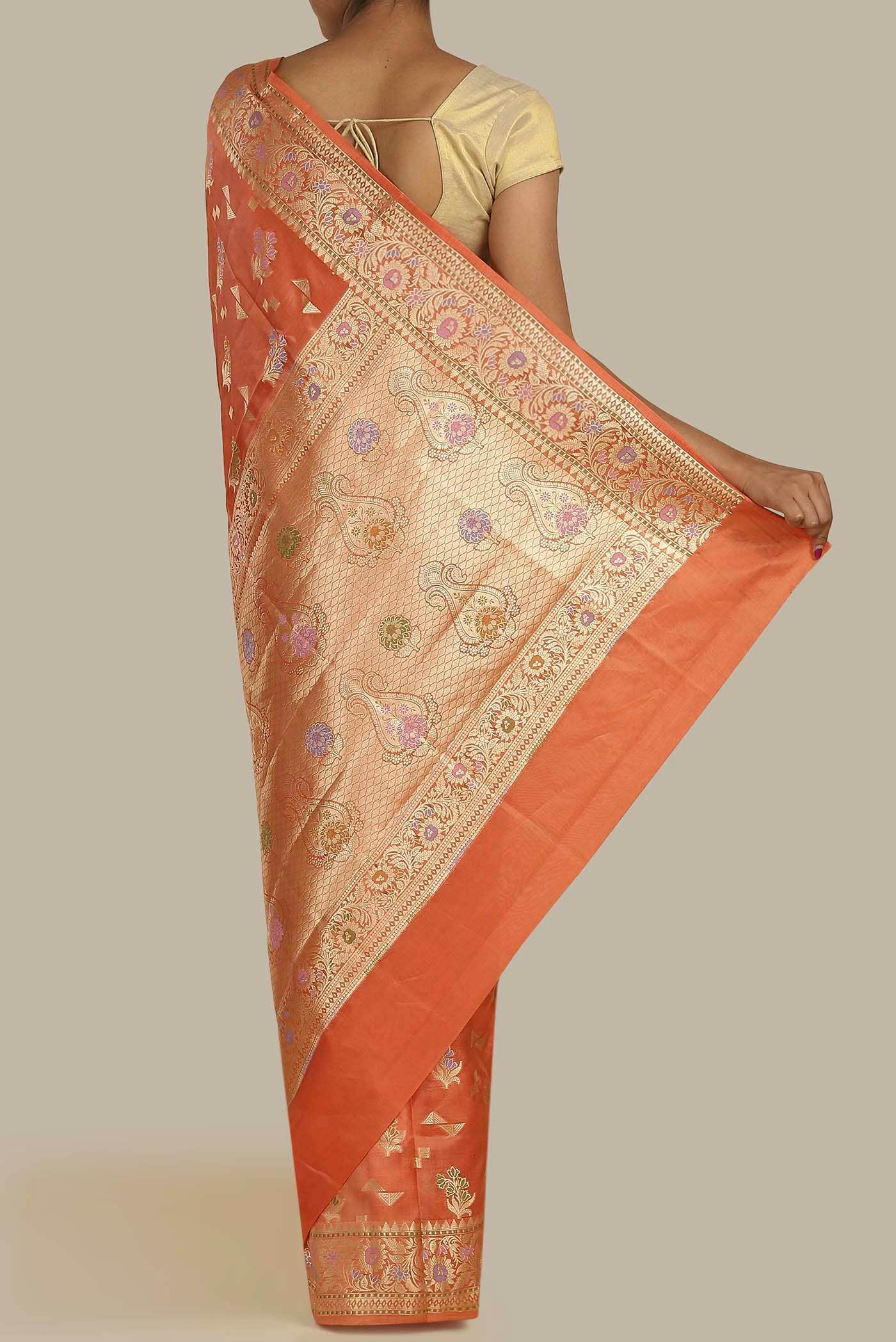 Peach Banarasi Raw Silk Saree