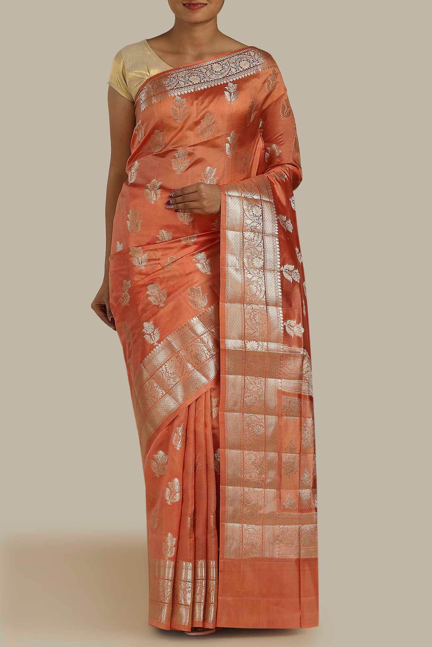 Peach Banarasi Raw Silk Saree