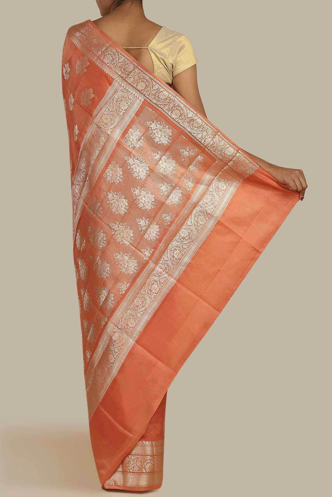 Peach Banarasi Raw Silk Saree