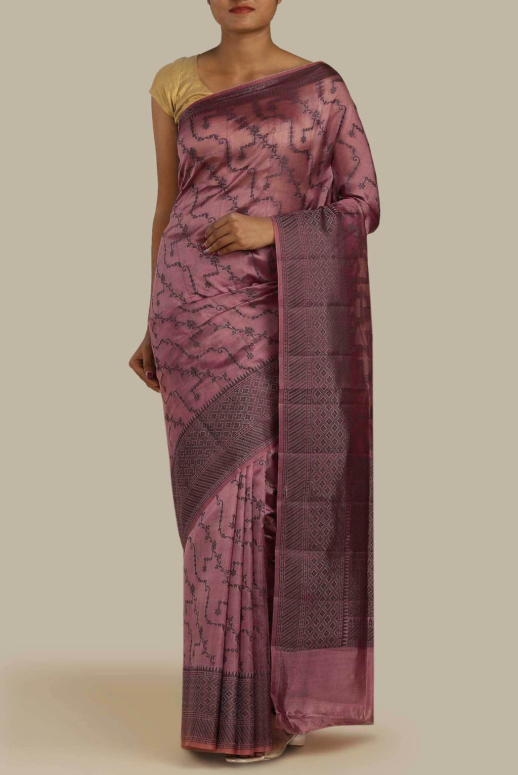 Pink Banarasi Tussar Silk Saree