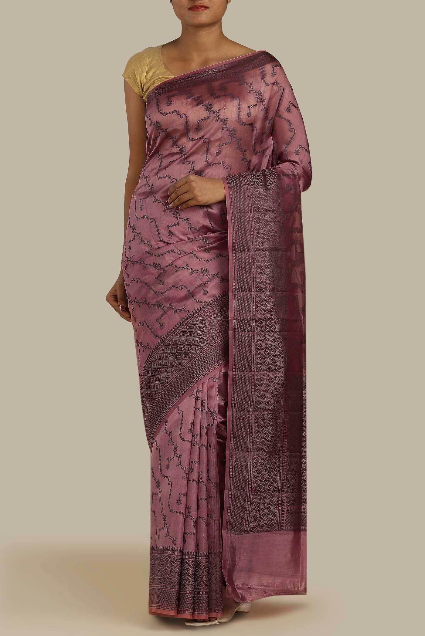Pink Banarasi Tussar Silk Saree