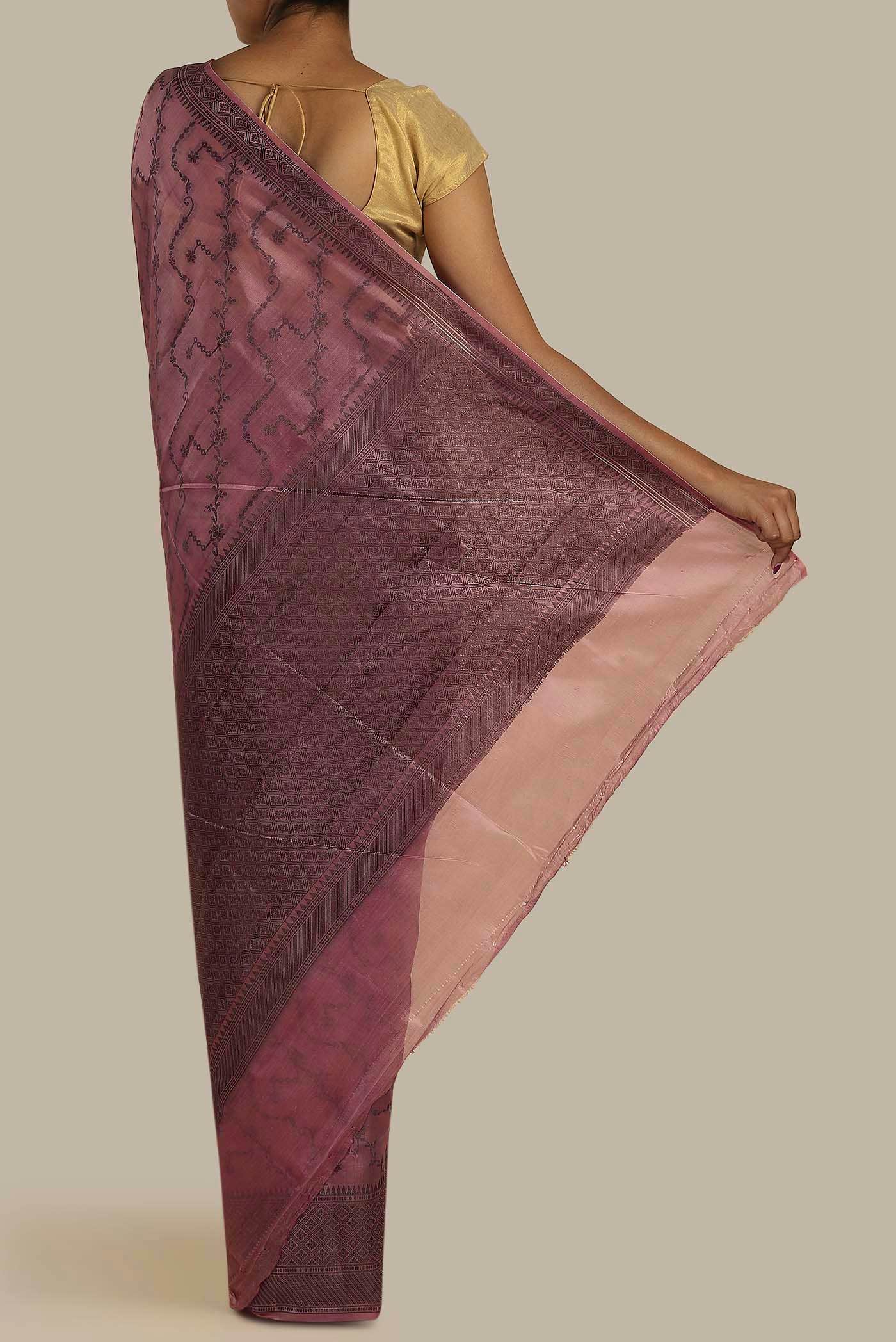Pink Banarasi Tussar Silk Saree