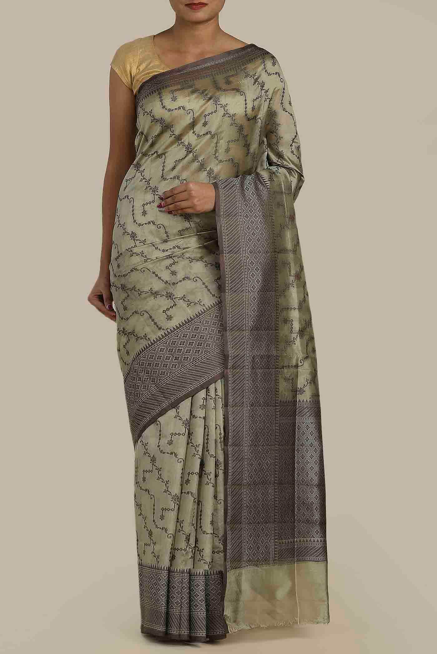 Beige Banarasi Tussar Silk Saree