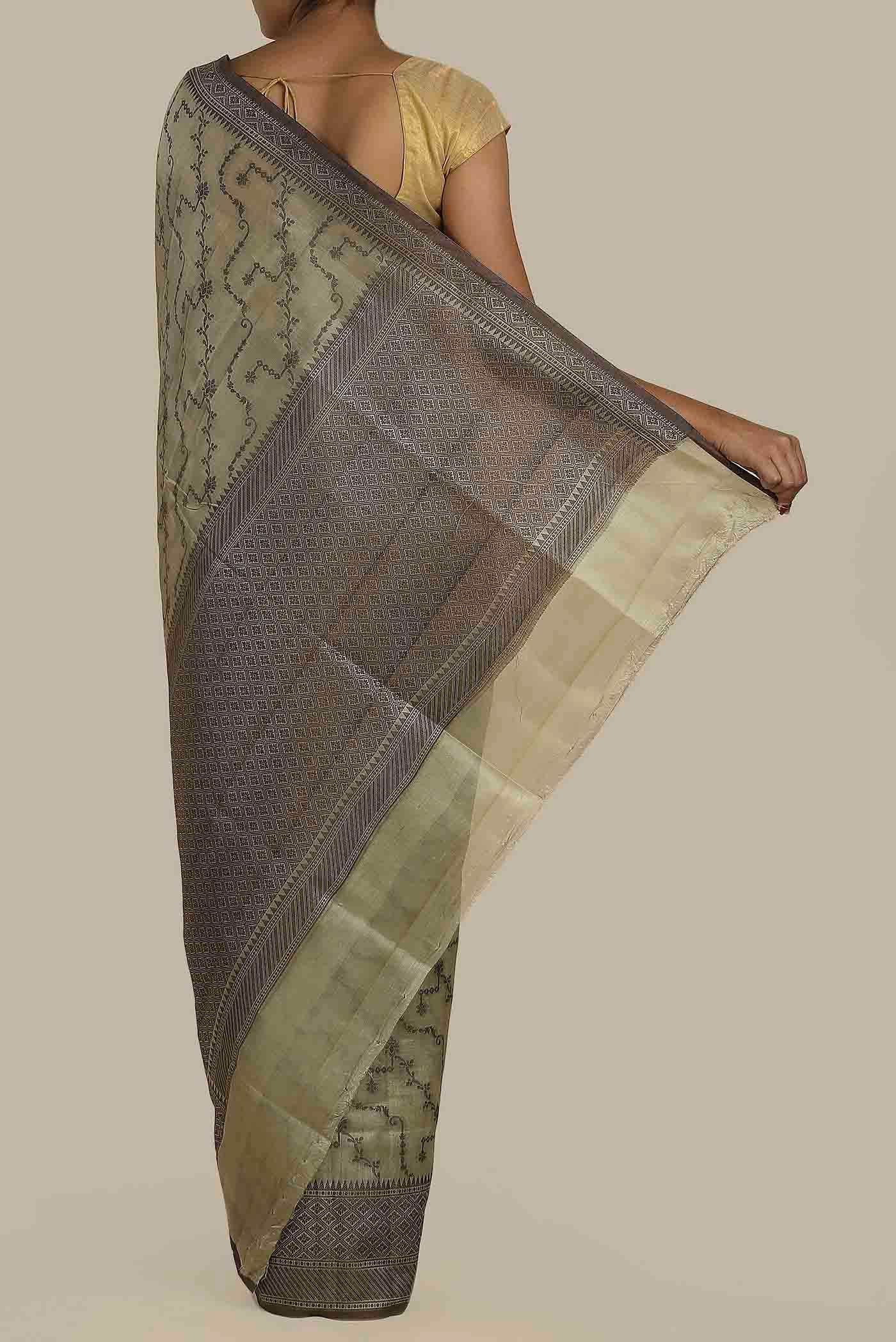 Beige Banarasi Tussar Silk Saree