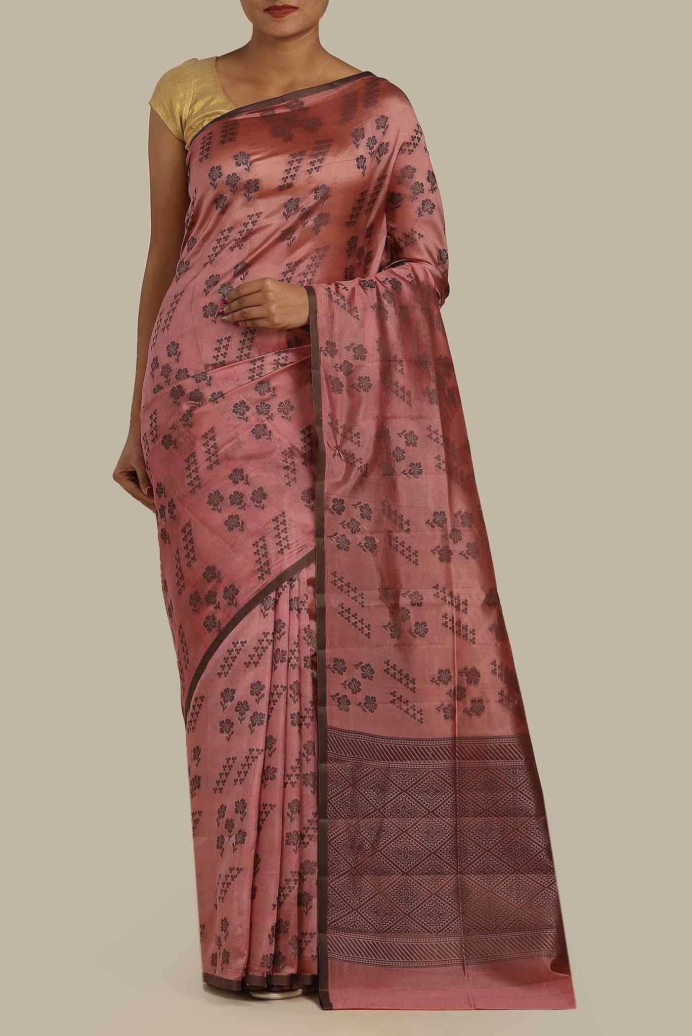 Pink Banarasi Tussar Silk Saree