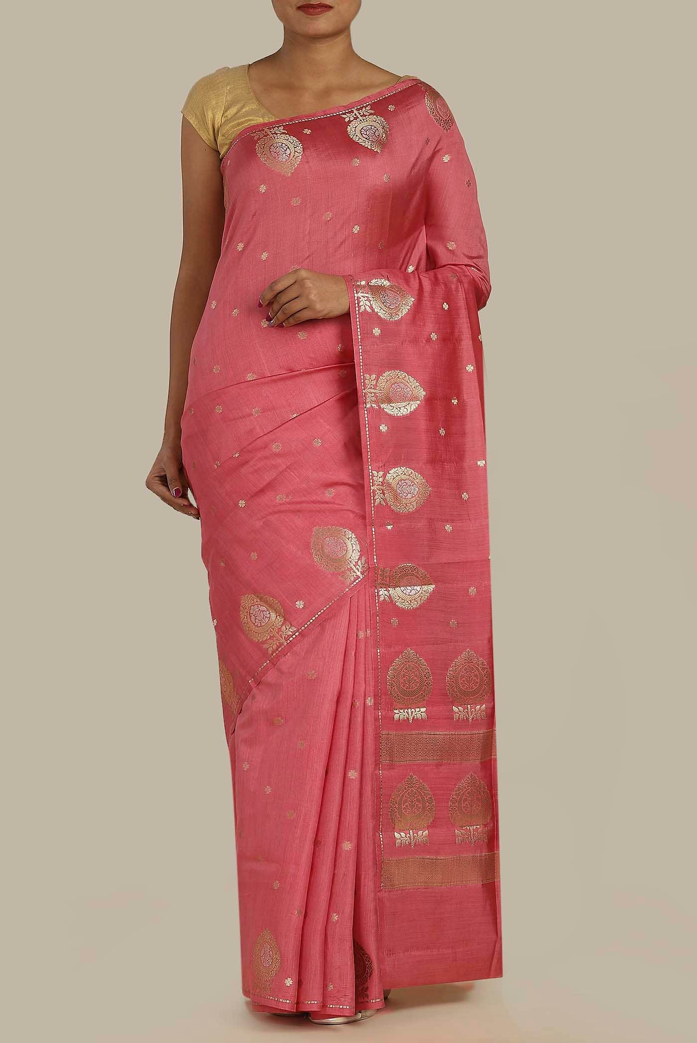 Pink Banarasi Tussar Silk Saree