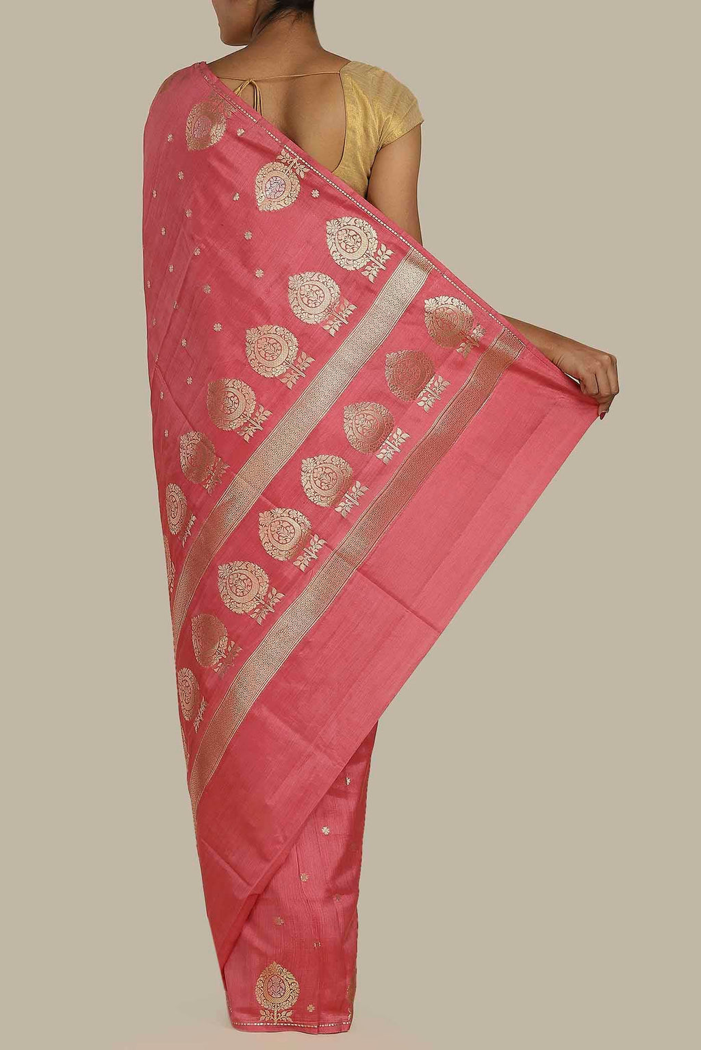 Pink Banarasi Tussar Silk Saree