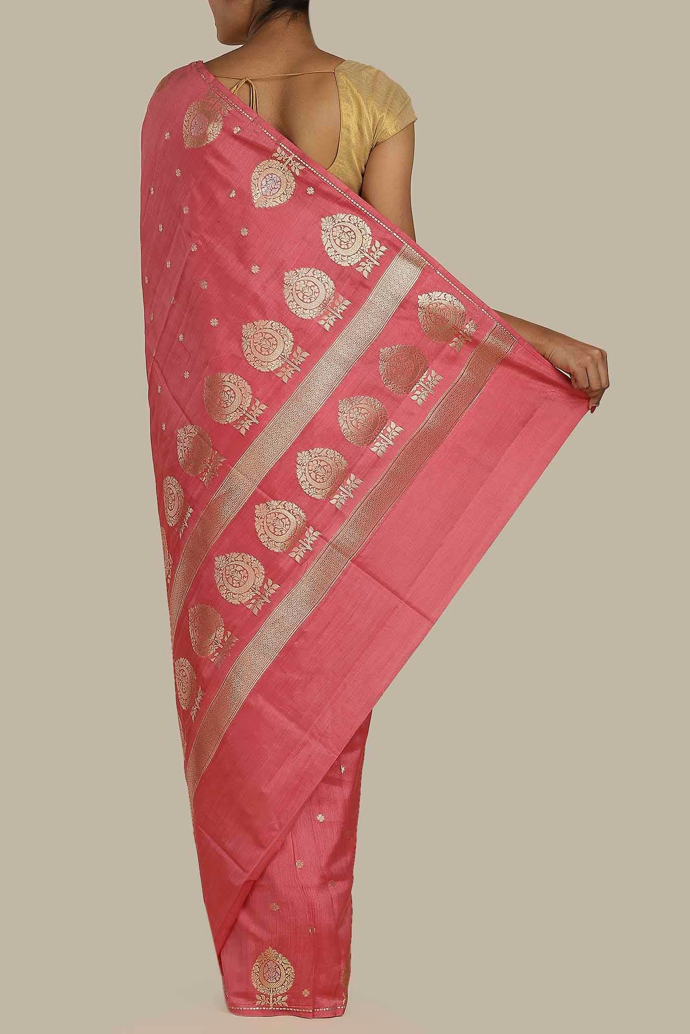 Pink Banarasi Tussar Silk Saree