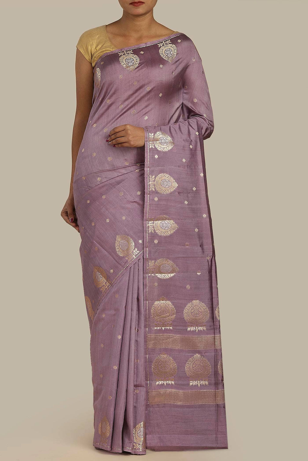 Lavender Banarasi Tussar Silk Saree
