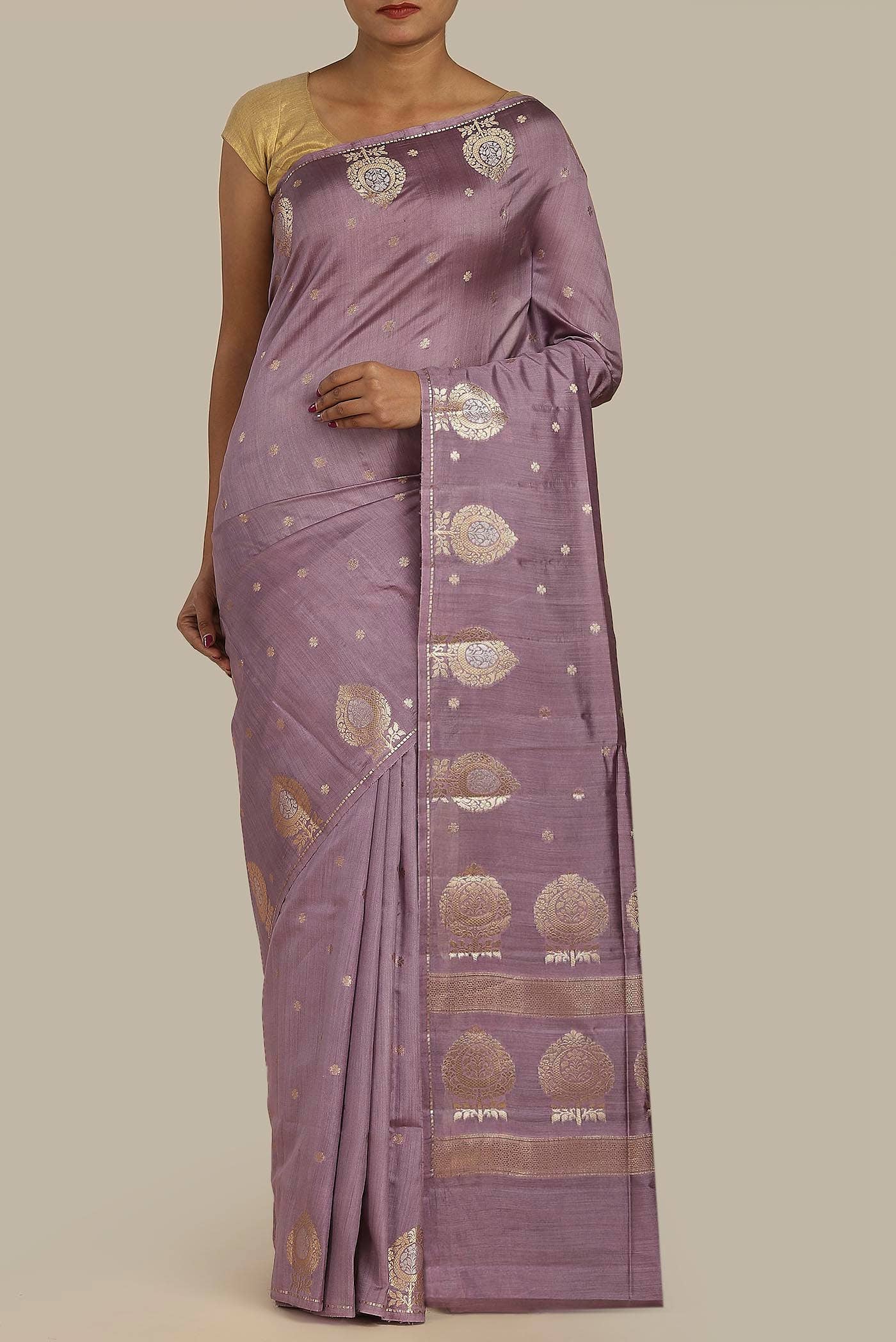 Lavender Banarasi Tussar Silk Saree
