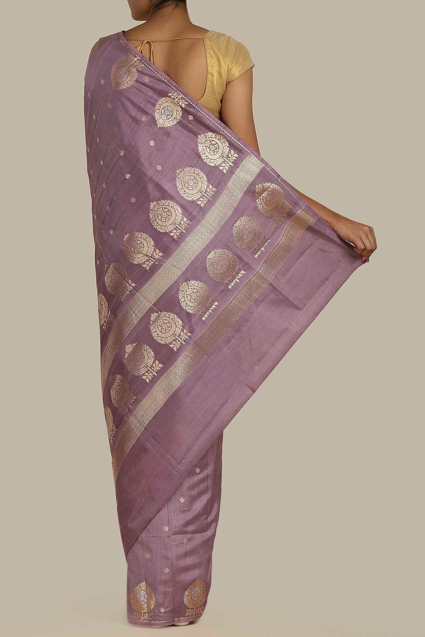 Lavender Banarasi Tussar Silk Saree