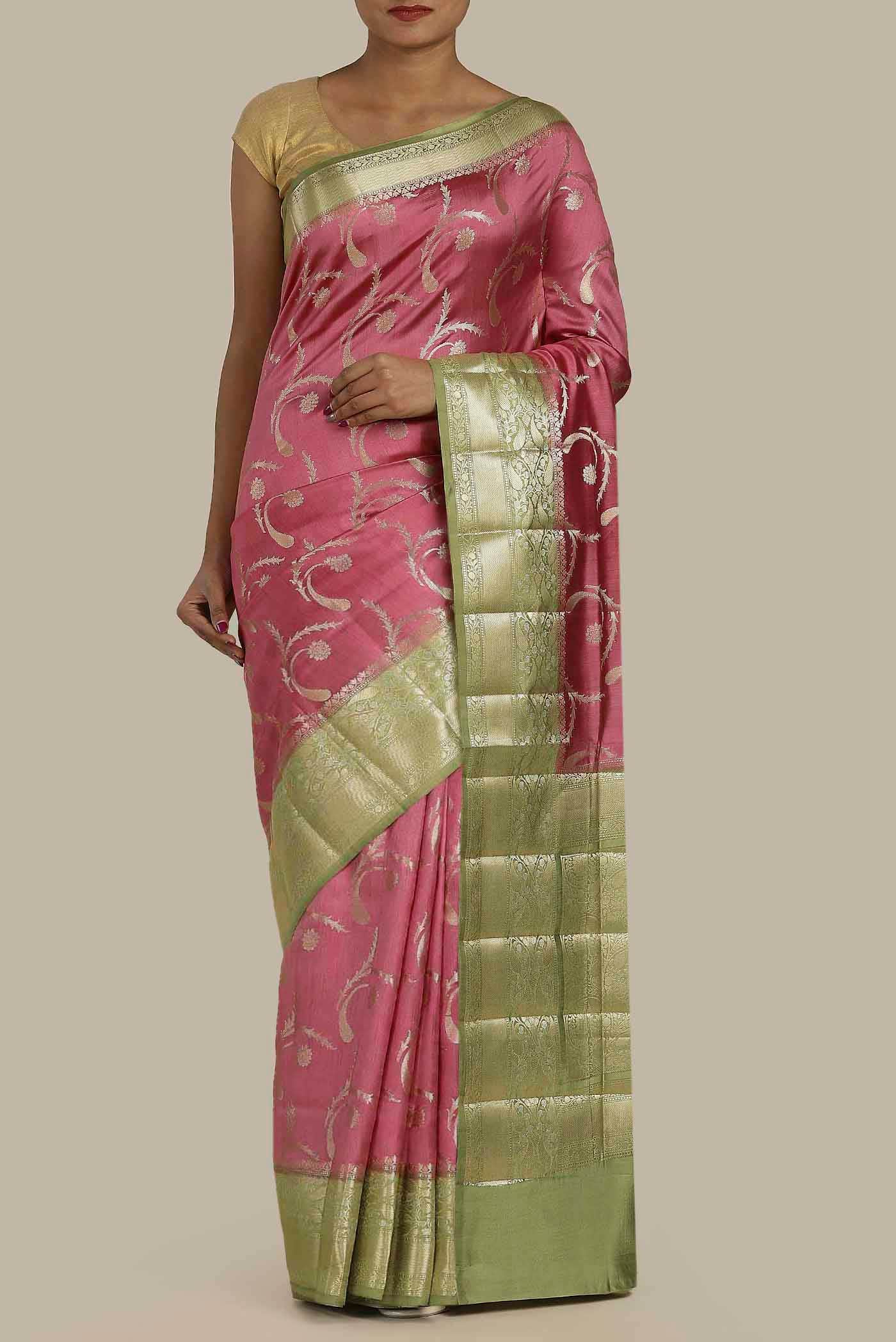 Pink Banarasi Raw Silk Saree