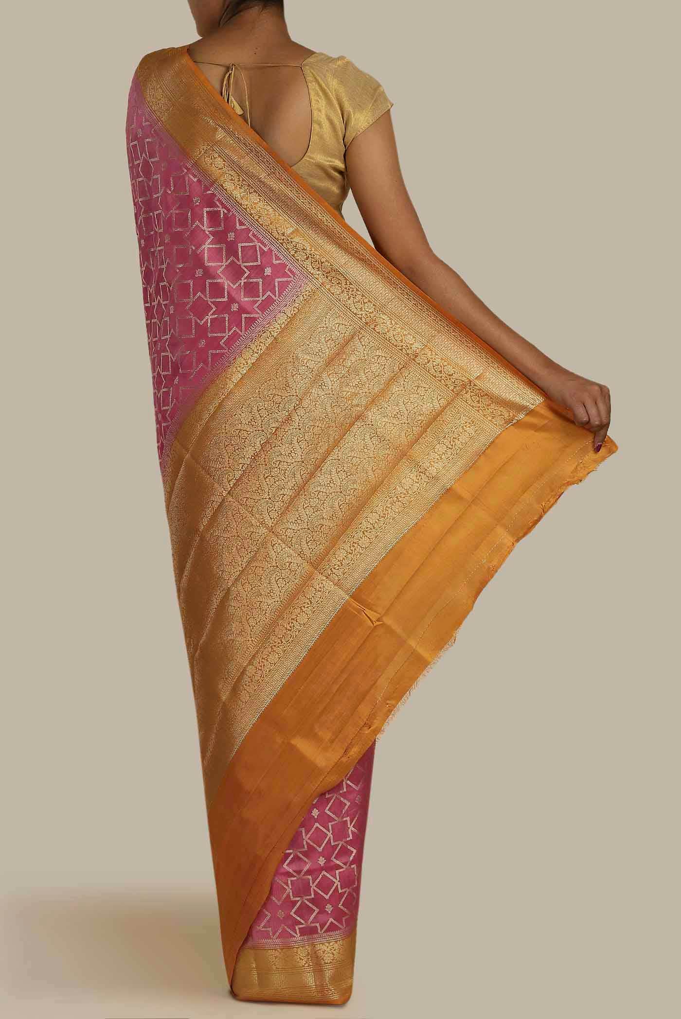 Pink Banarasi Tussar Silk Saree
