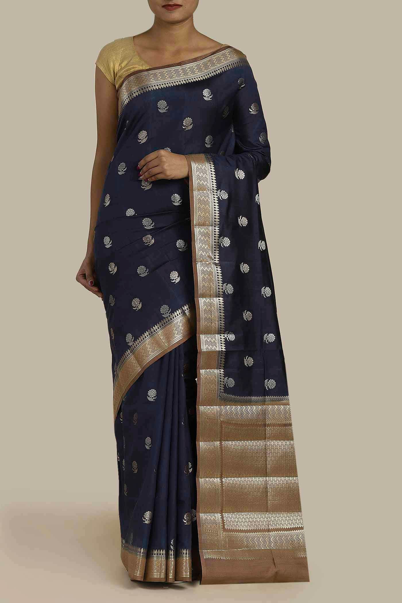 Blue Banarasi Raw Silk Saree