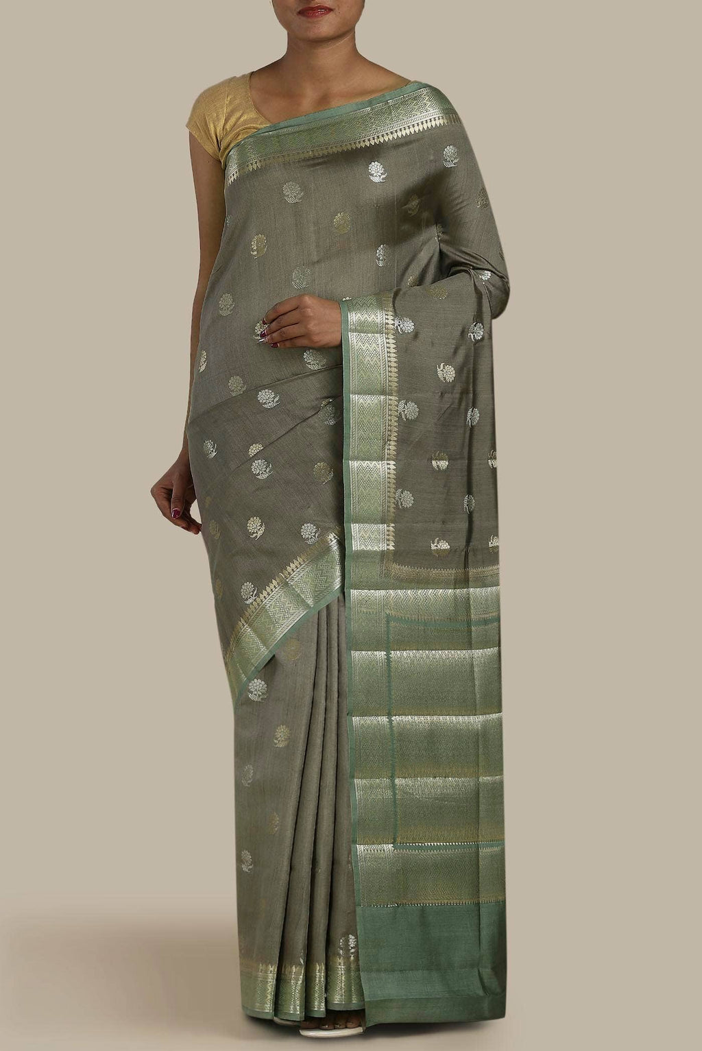 Green Banarasi Tussar Silk Saree