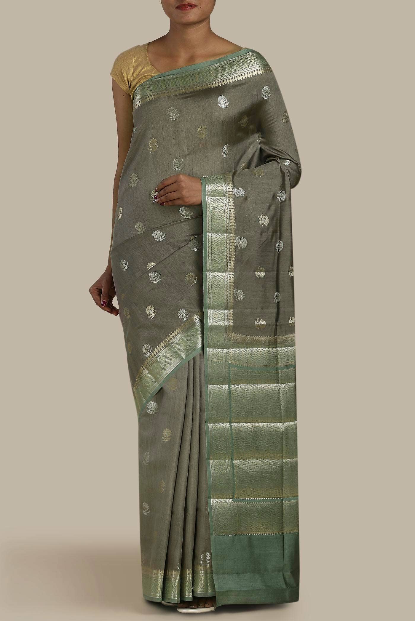 Green Banarasi Tussar Silk Saree