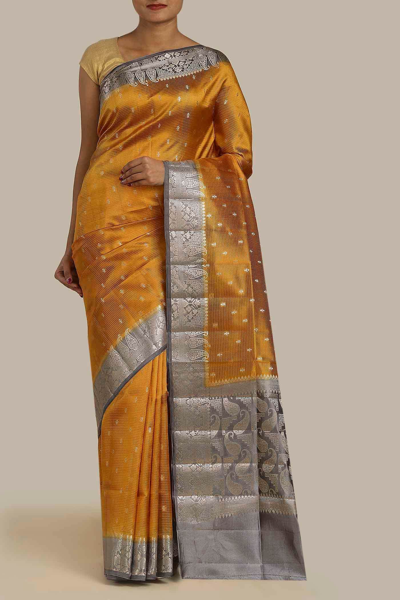 Orange Banarasi Raw Silk Saree
