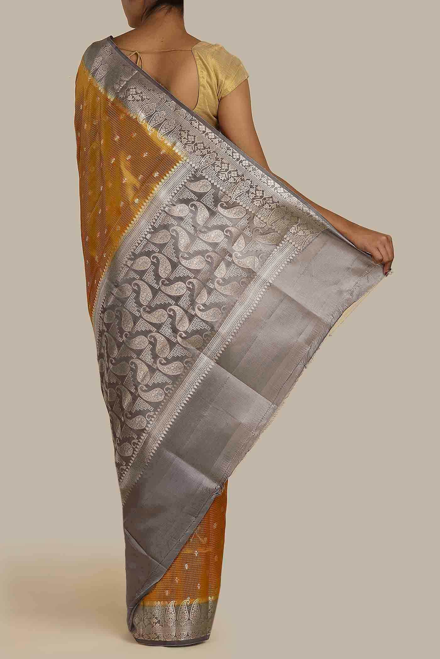 Orange Banarasi Raw Silk Saree