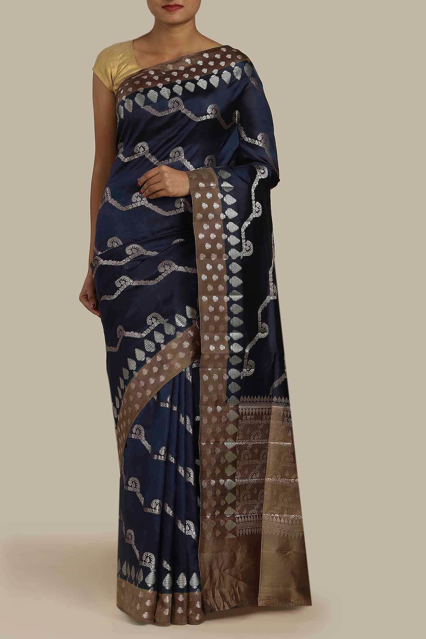 Blue Banarasi Raw Silk Saree