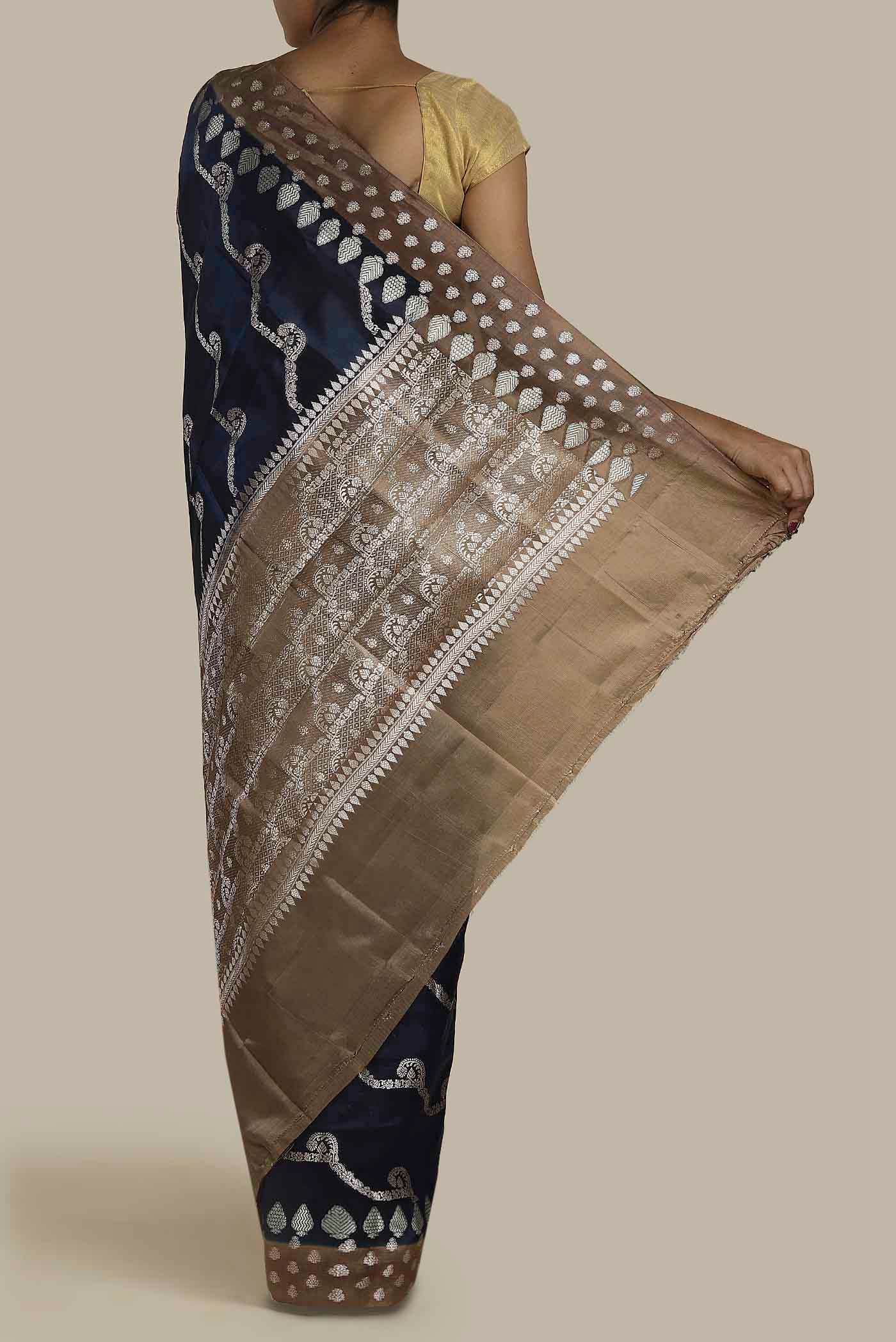 Blue Banarasi Raw Silk Saree