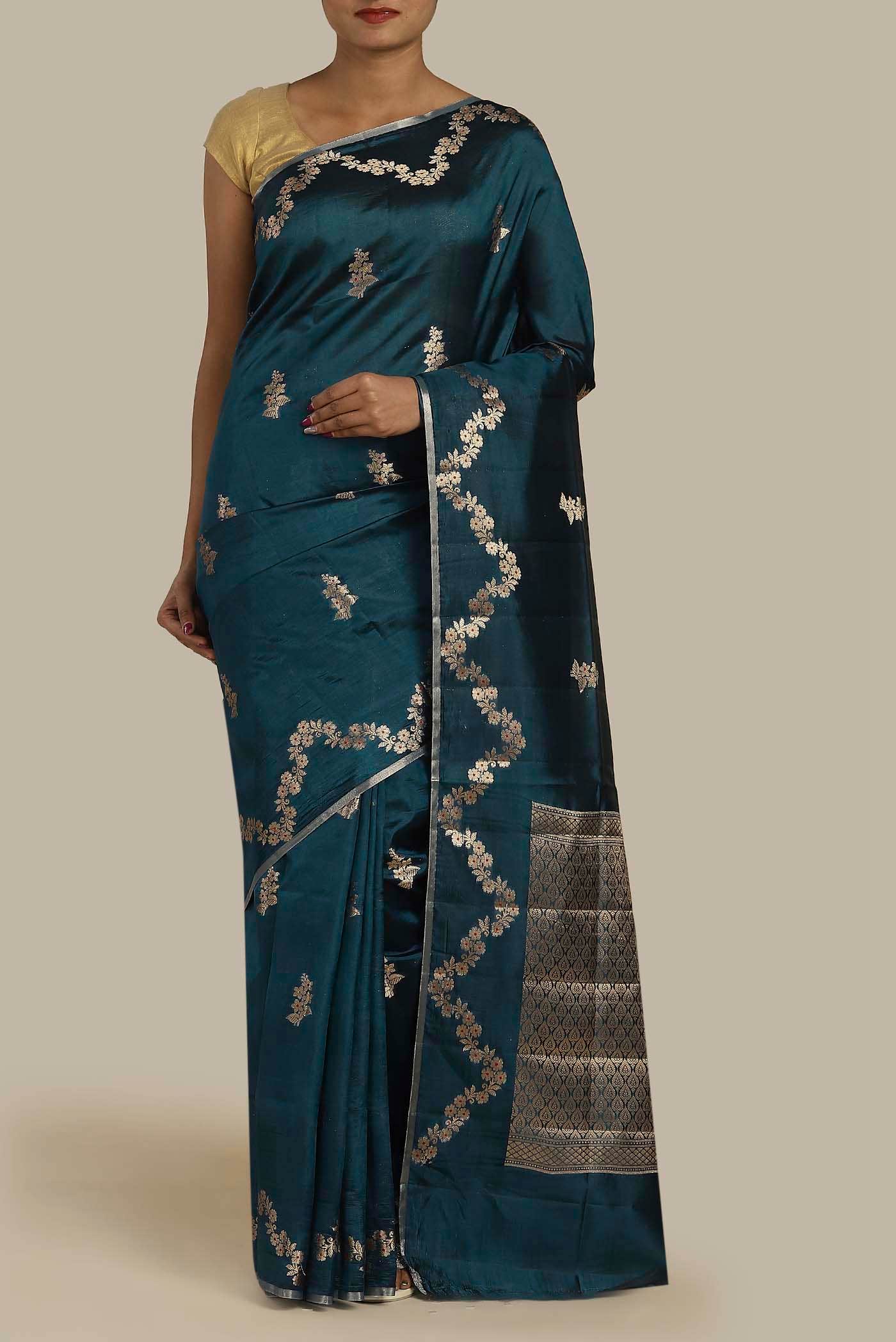 Blue Banarasi Raw Silk Saree