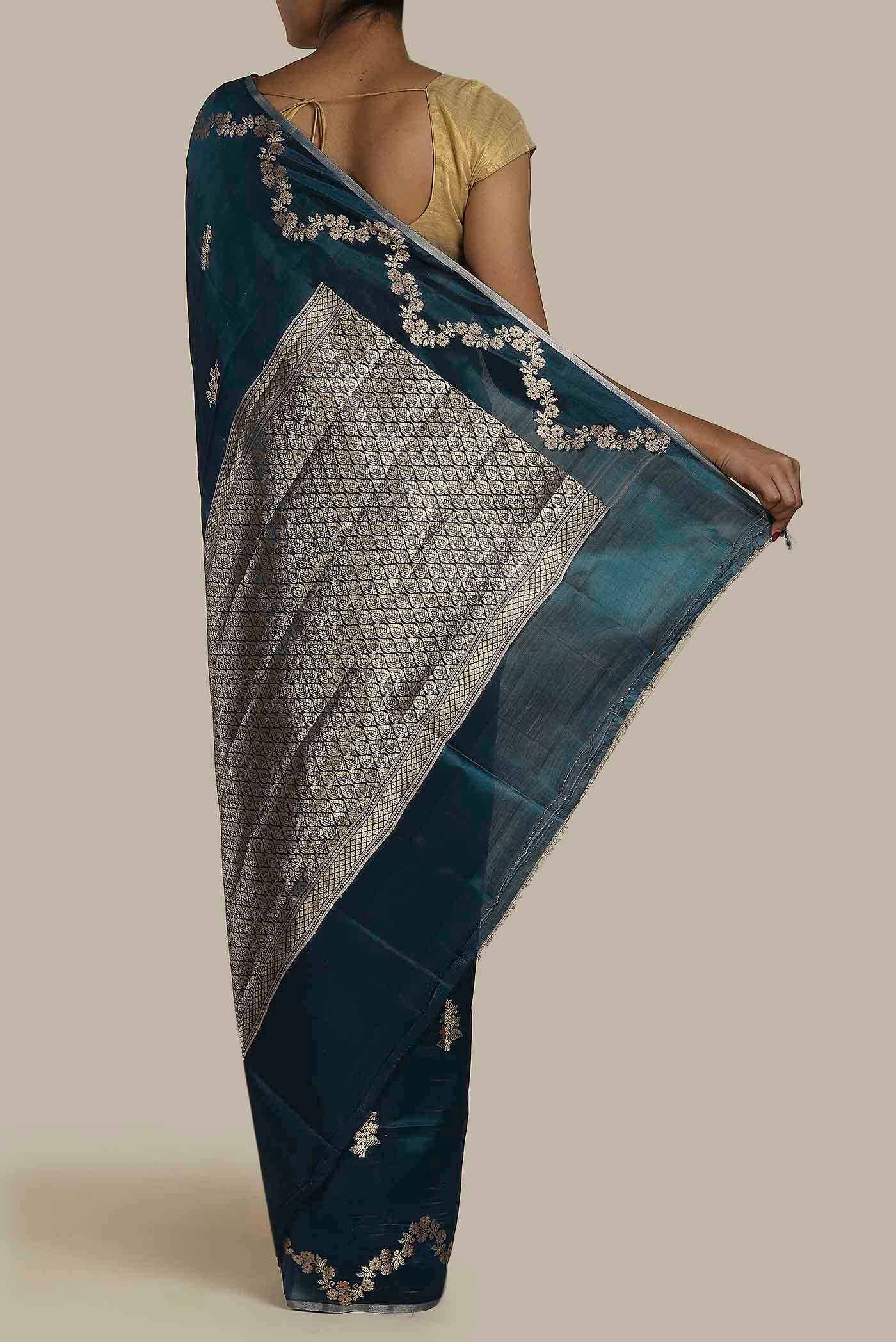 Blue Banarasi Raw Silk Saree
