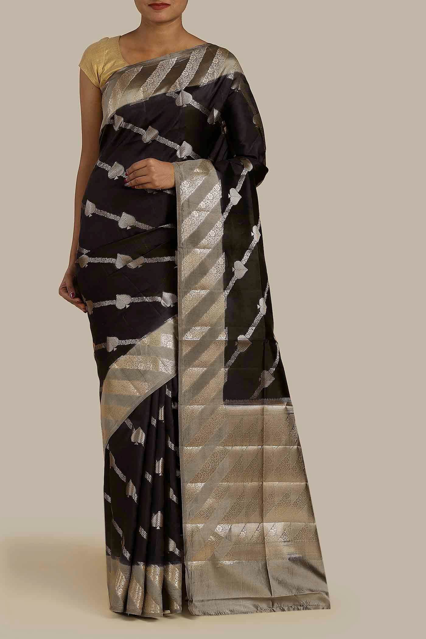 Black Banarasi Raw Silk Saree