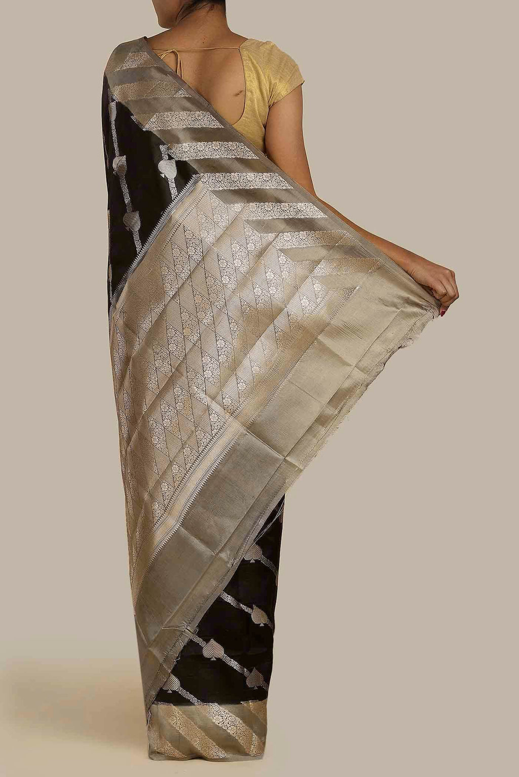 Black Banarasi Raw Silk Saree