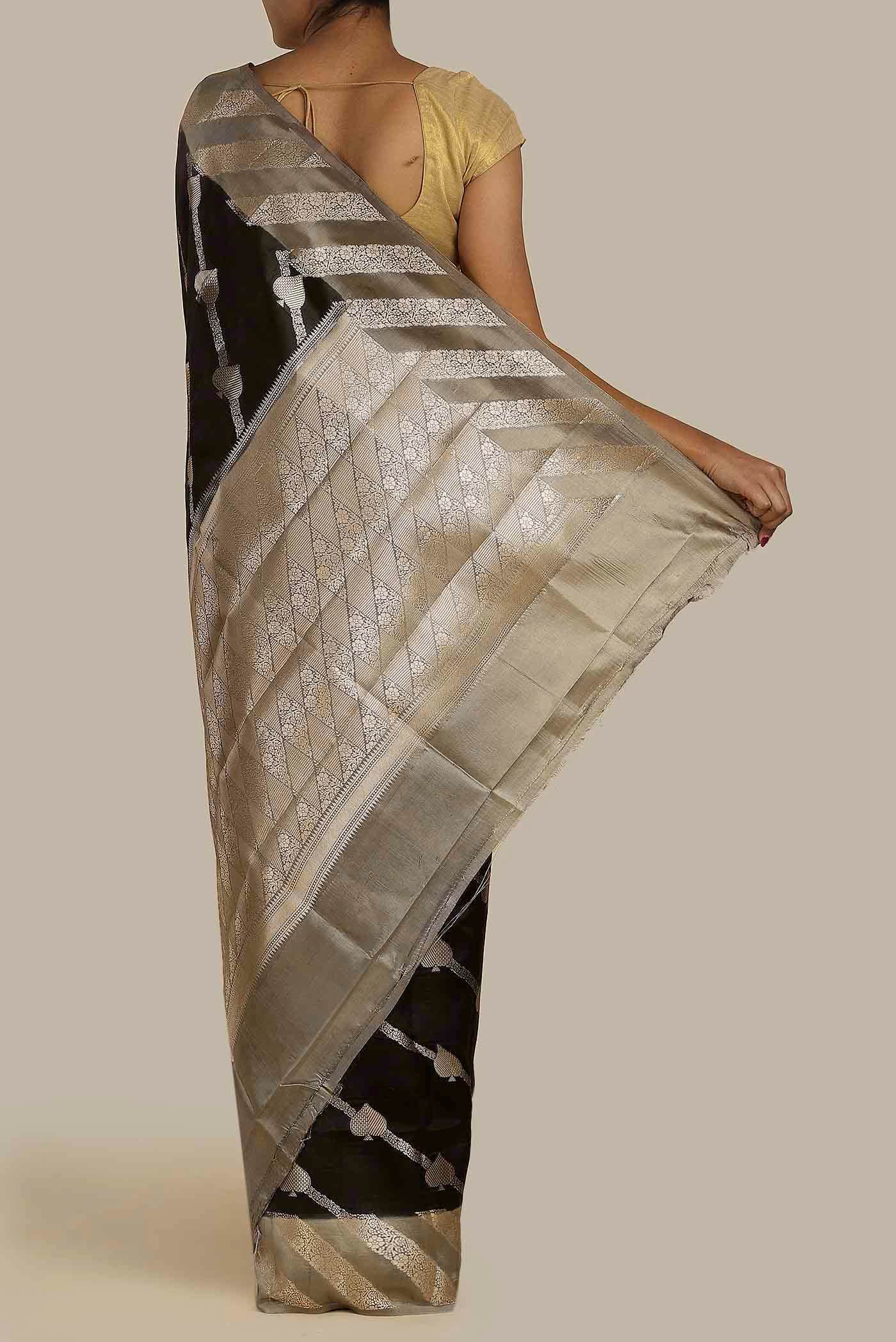 Black Banarasi Raw Silk Saree