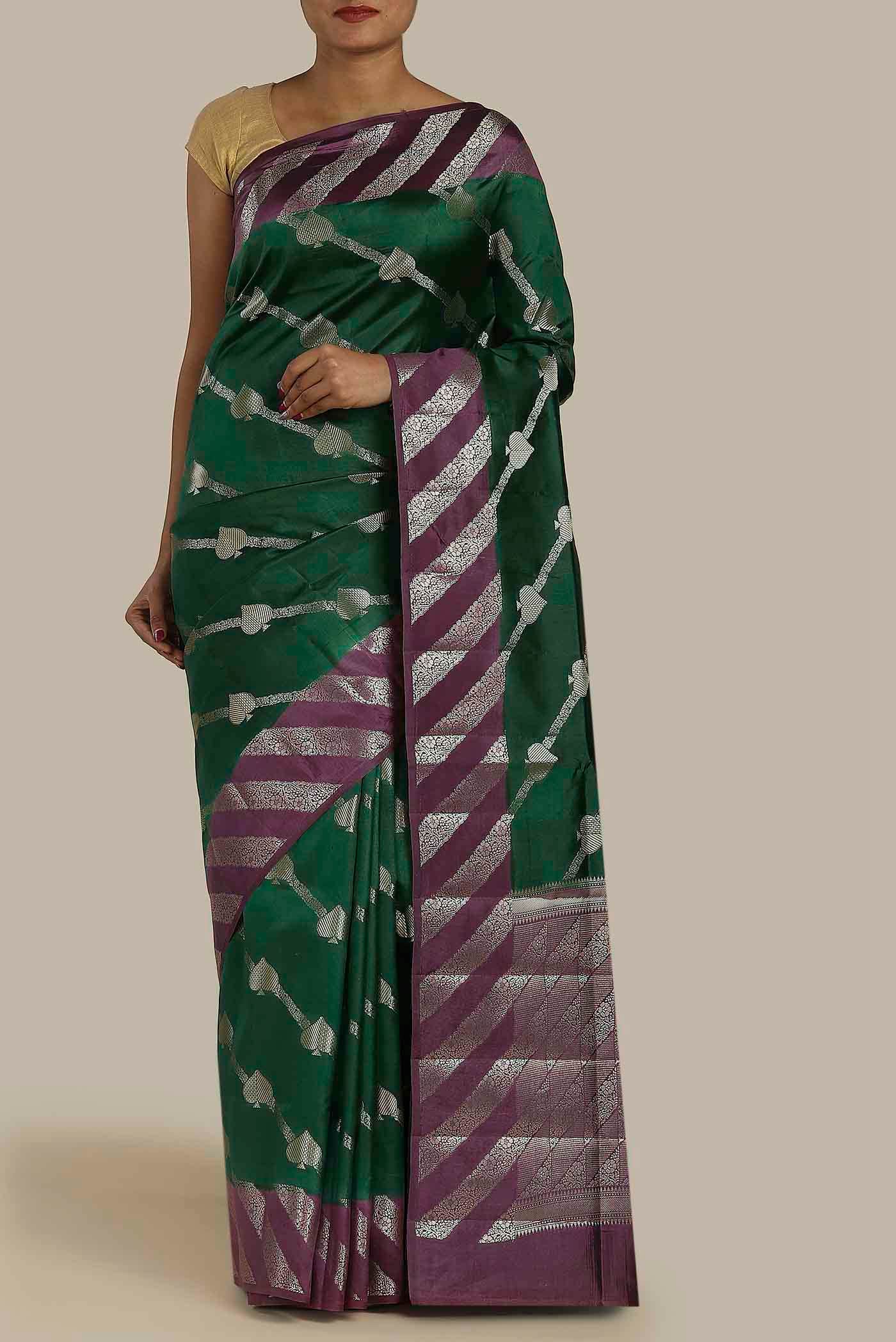 Green Banarasi Raw Silk Saree