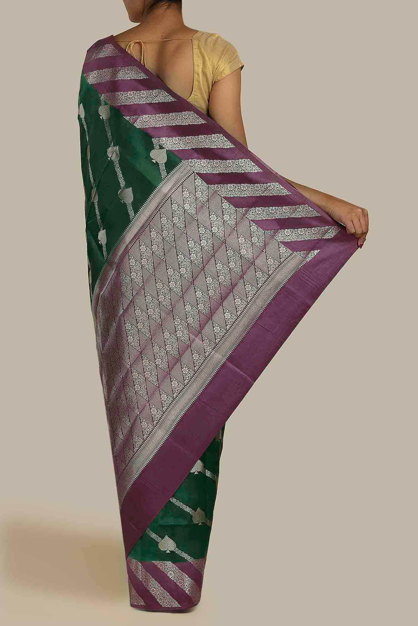 Green Banarasi Raw Silk Saree