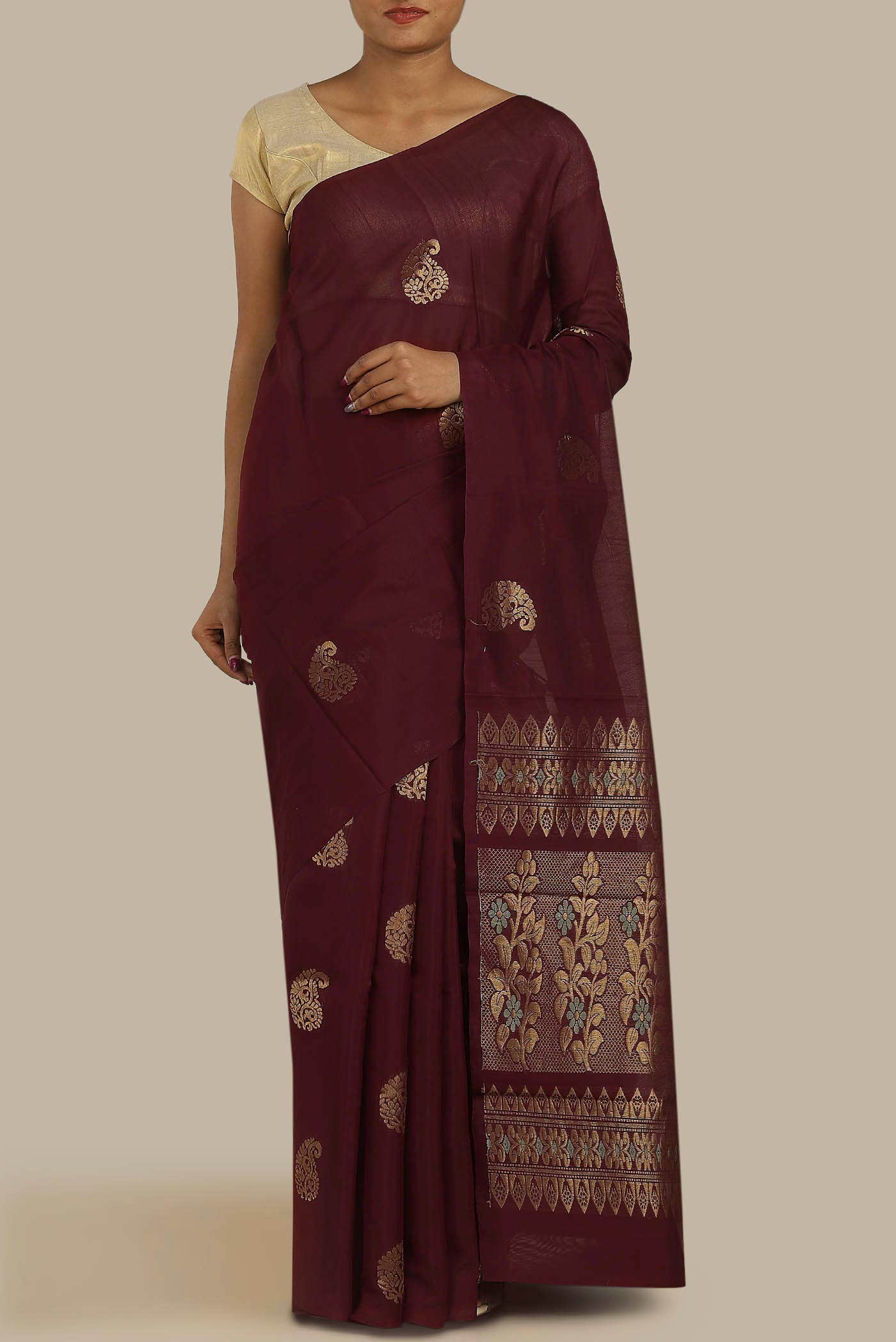 Brown Silk Cotton Saree