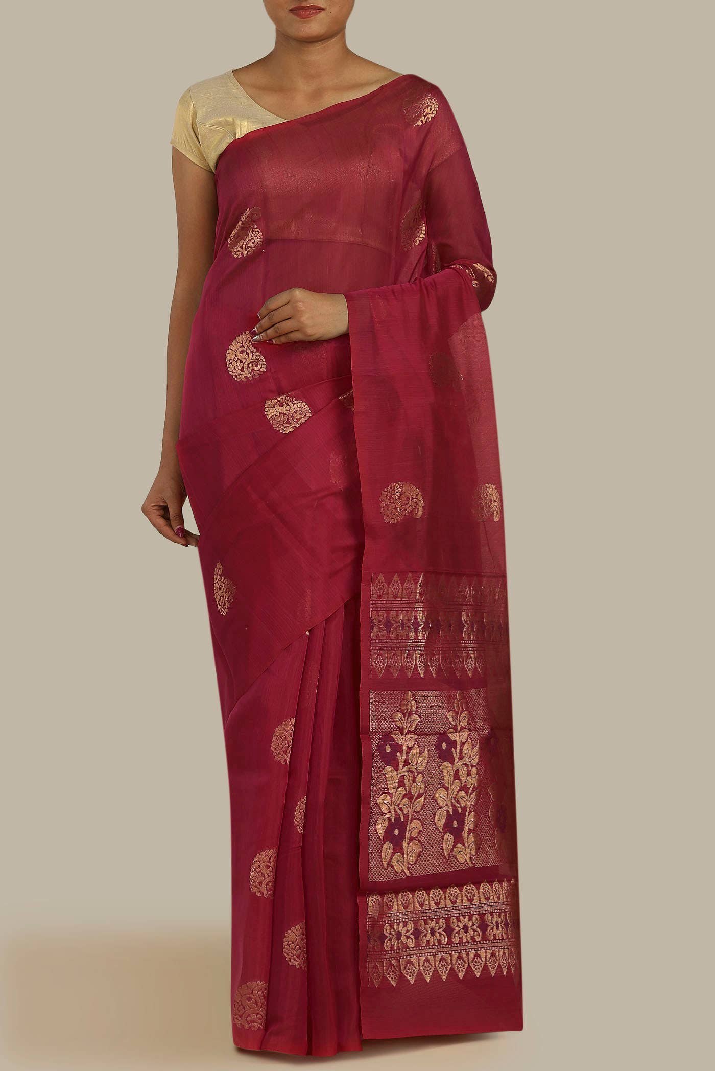Maroon Silk Cotton Saree