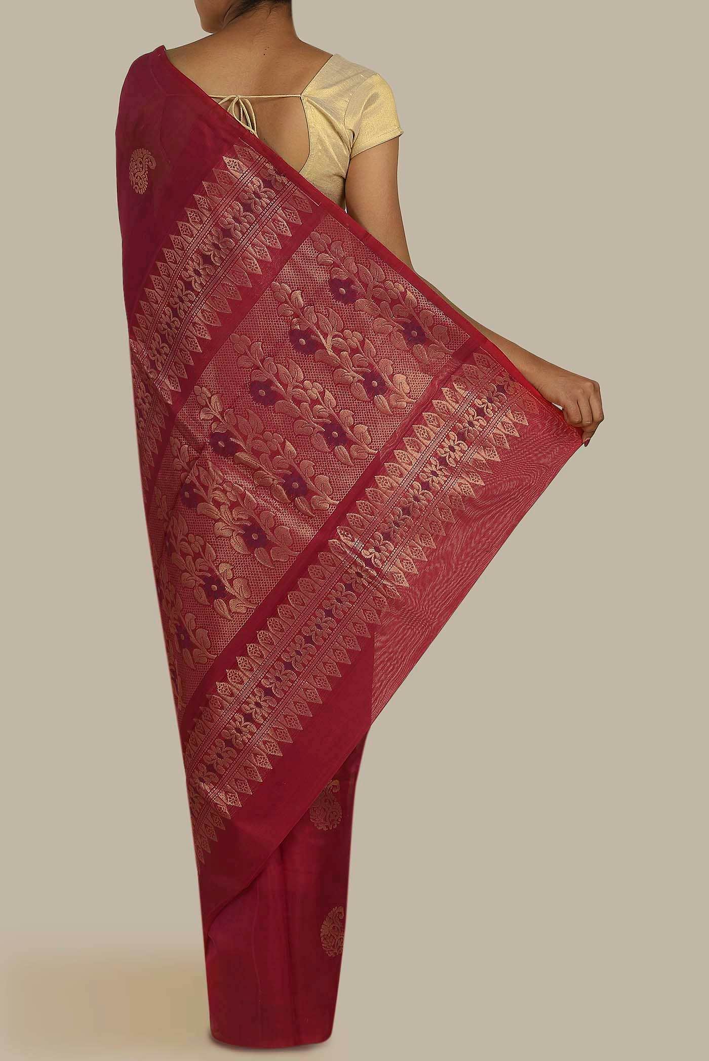 Maroon Silk Cotton Saree