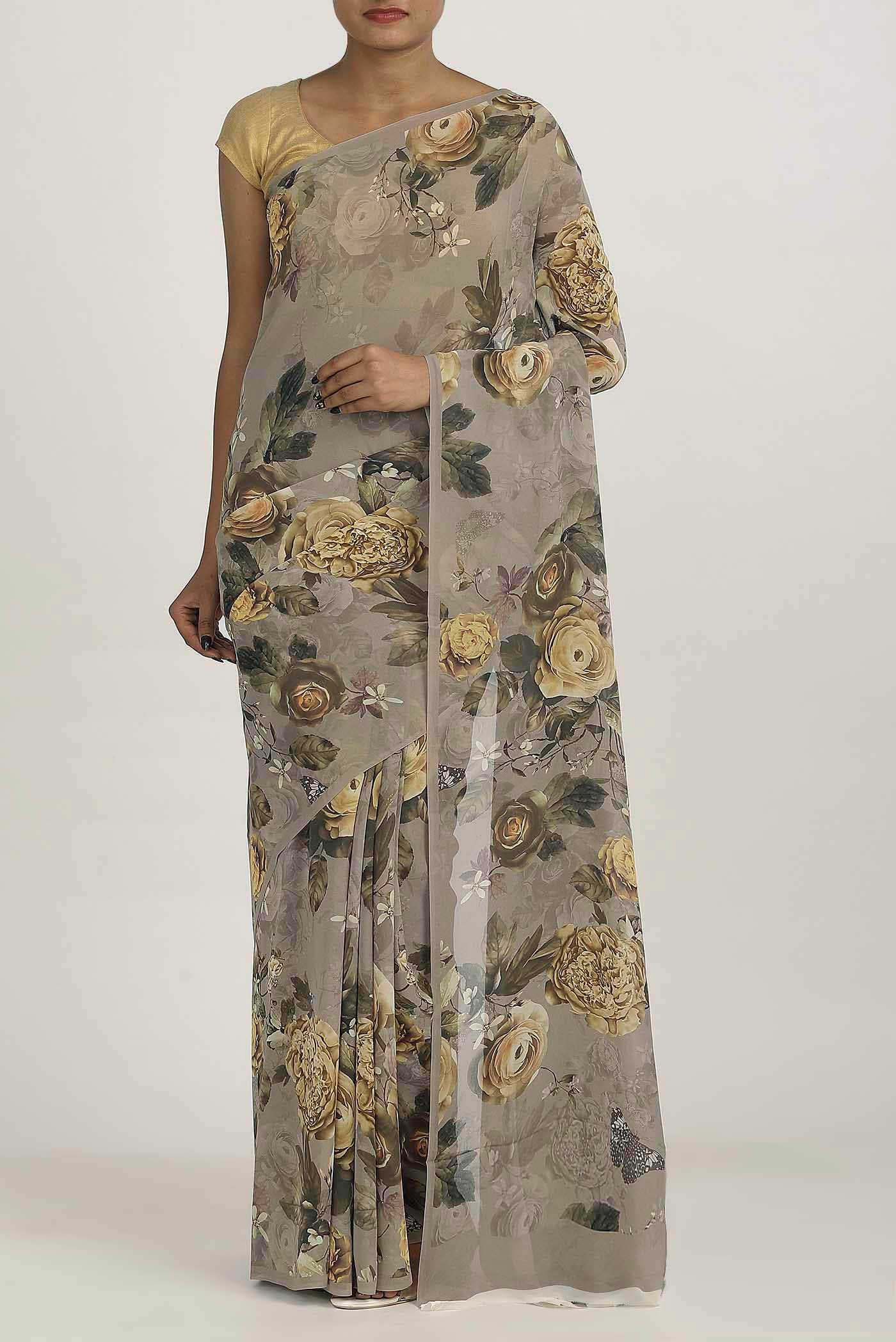 Dark Beige Mysore Georgette Saree