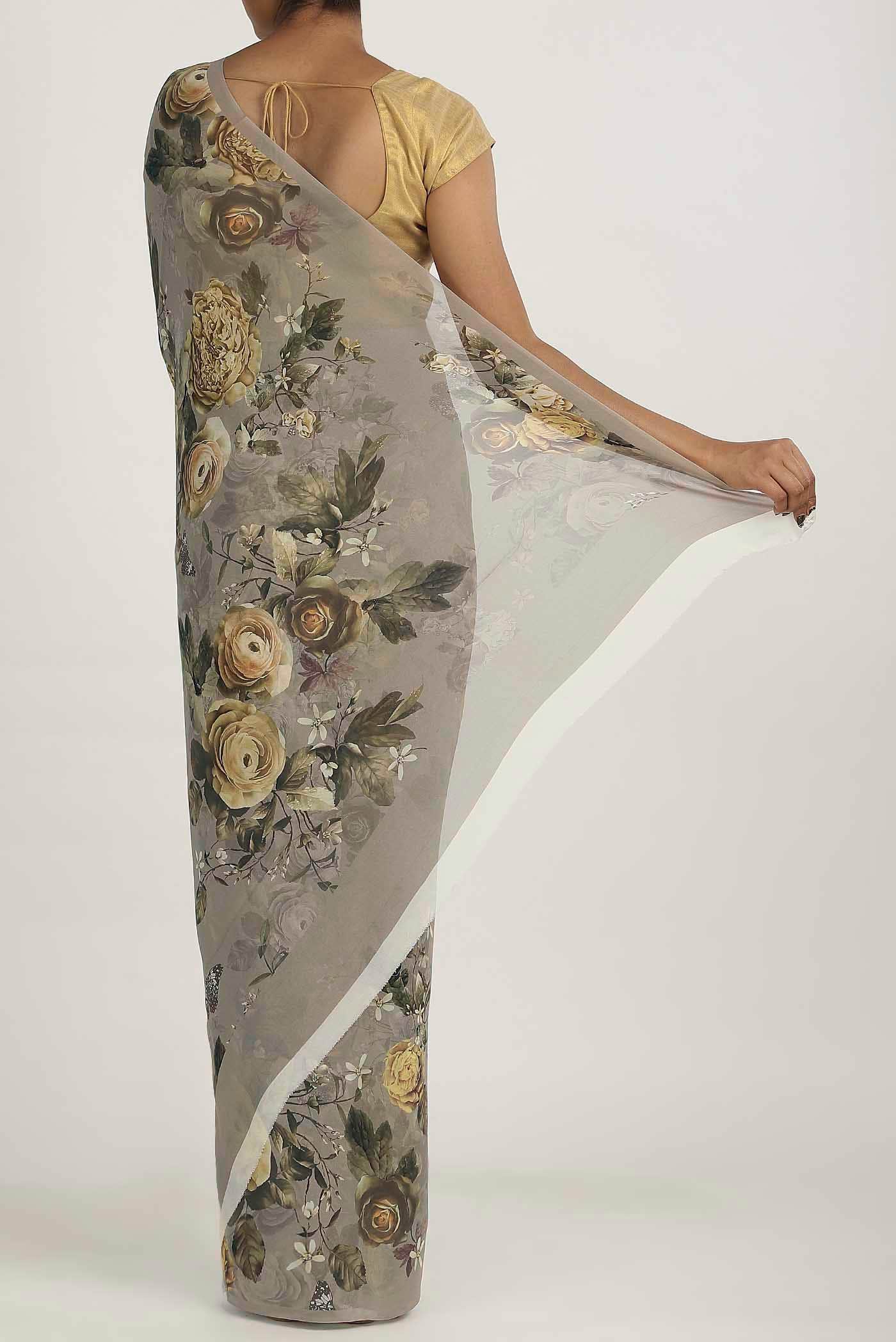 Dark Beige Mysore Georgette Saree