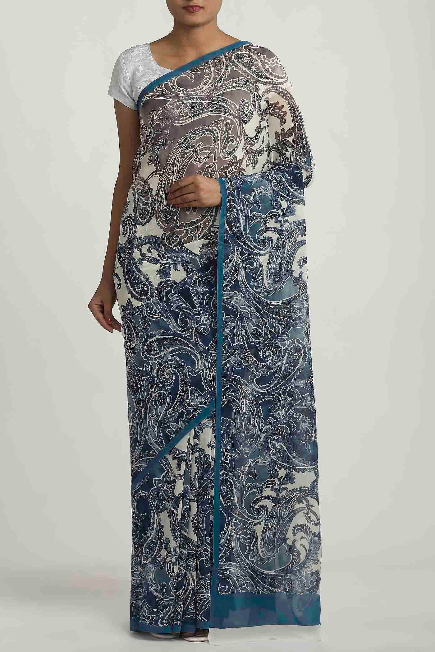 Cream Mysore Georgette Saree