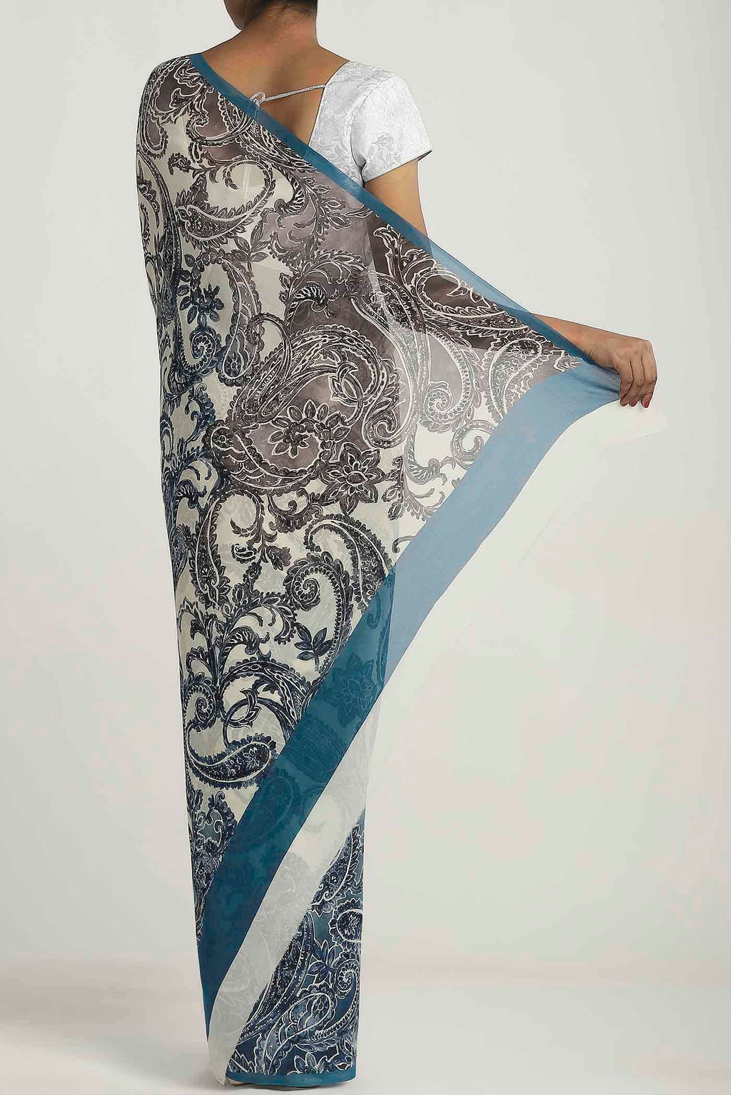 Cream Mysore Georgette Saree