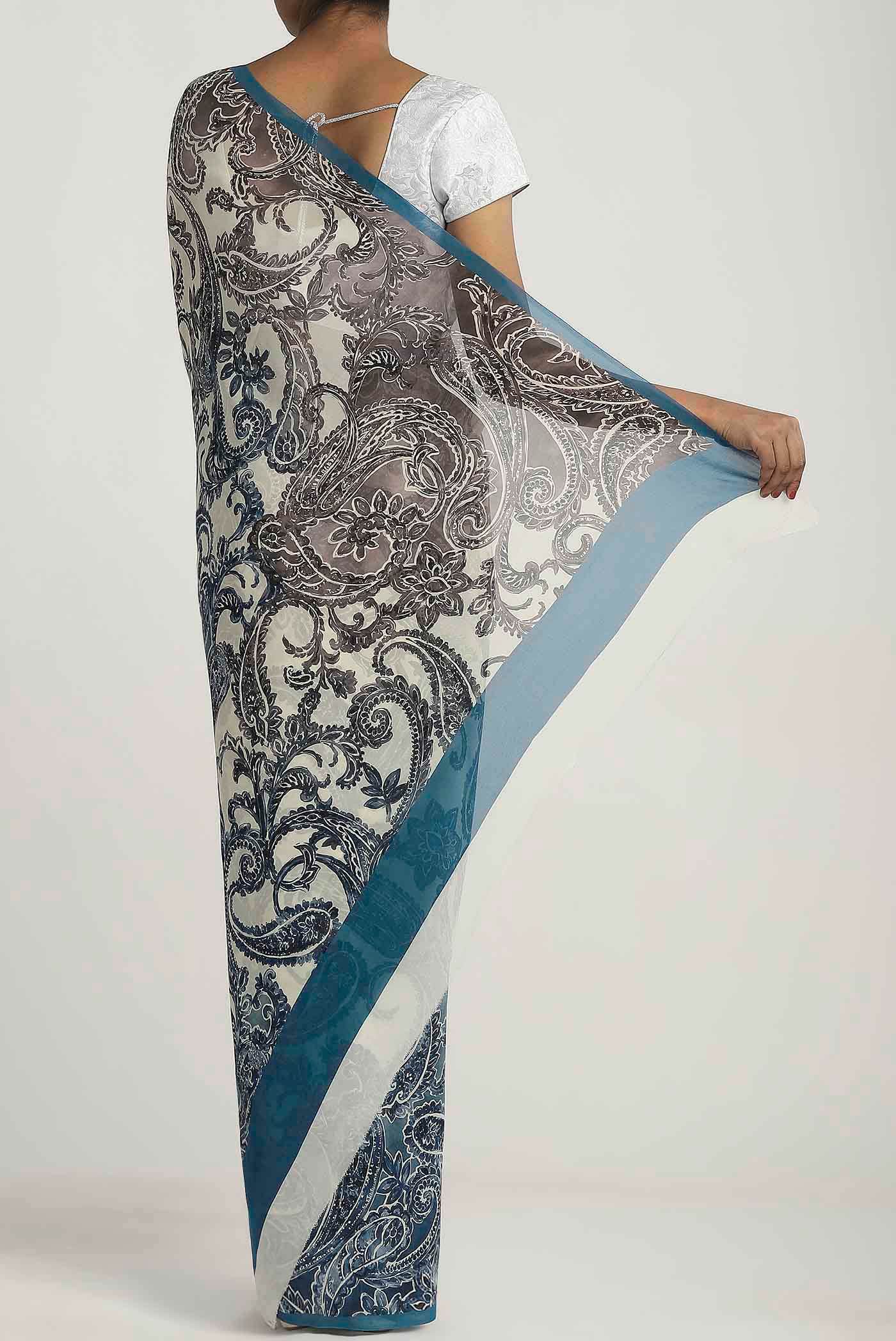 Cream Mysore Georgette Saree