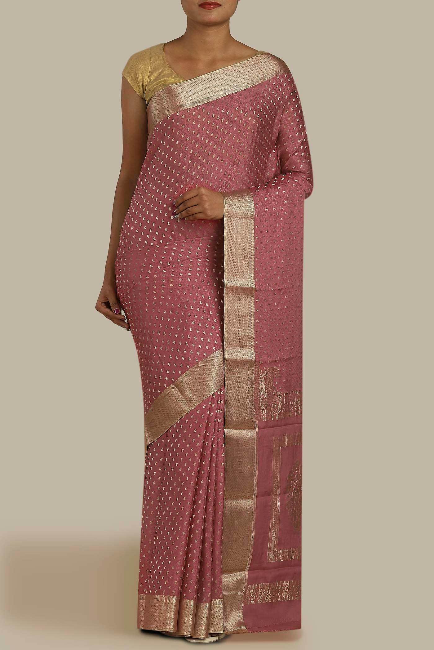 Pink Mysore Crepe Saree