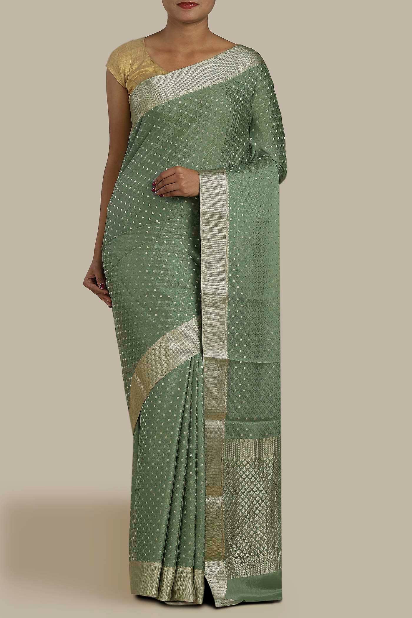Green Mysore Crepe Saree