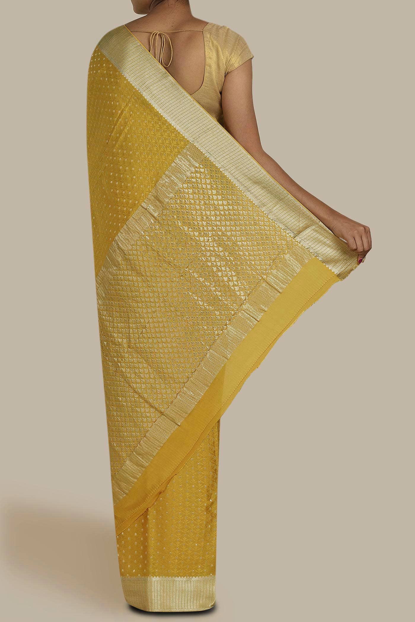 Yellow Mysore Crepe Saree