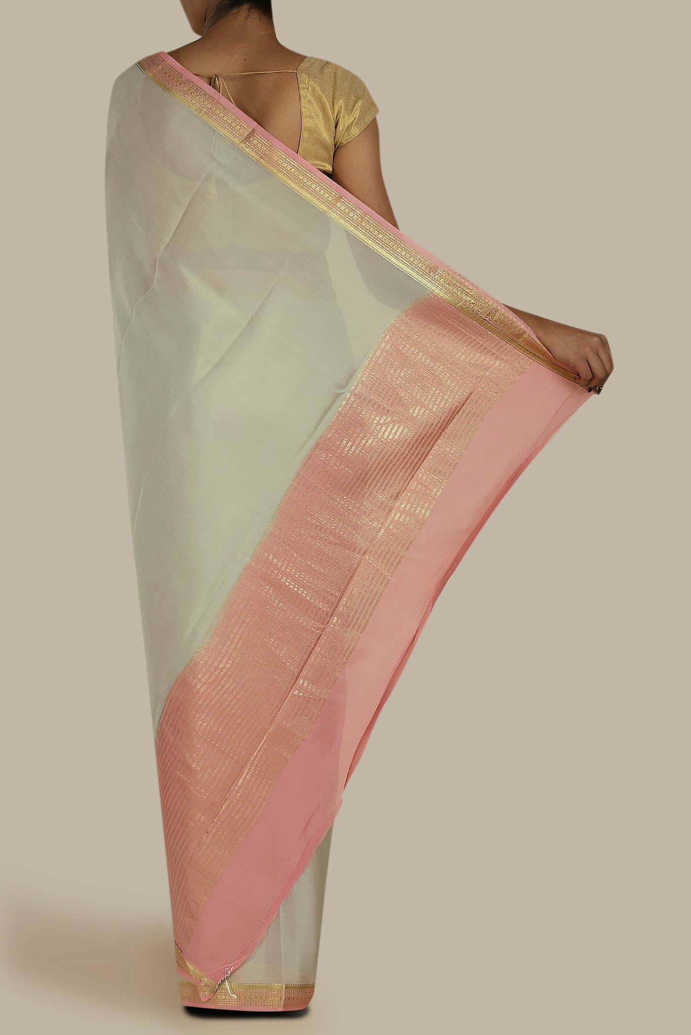 Beige Mysore Crepe Saree