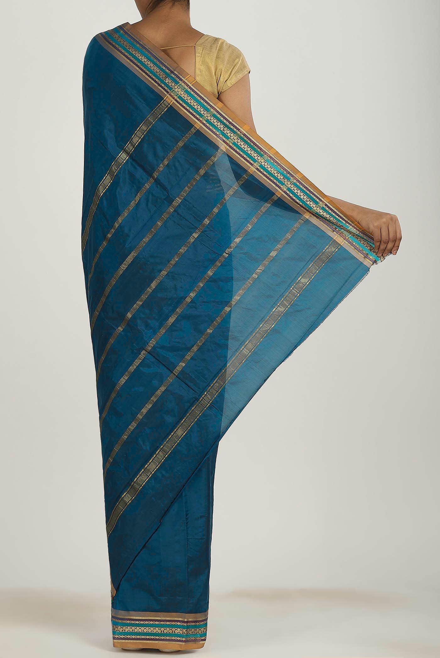 Blue Blended Bangalore Silk Saree