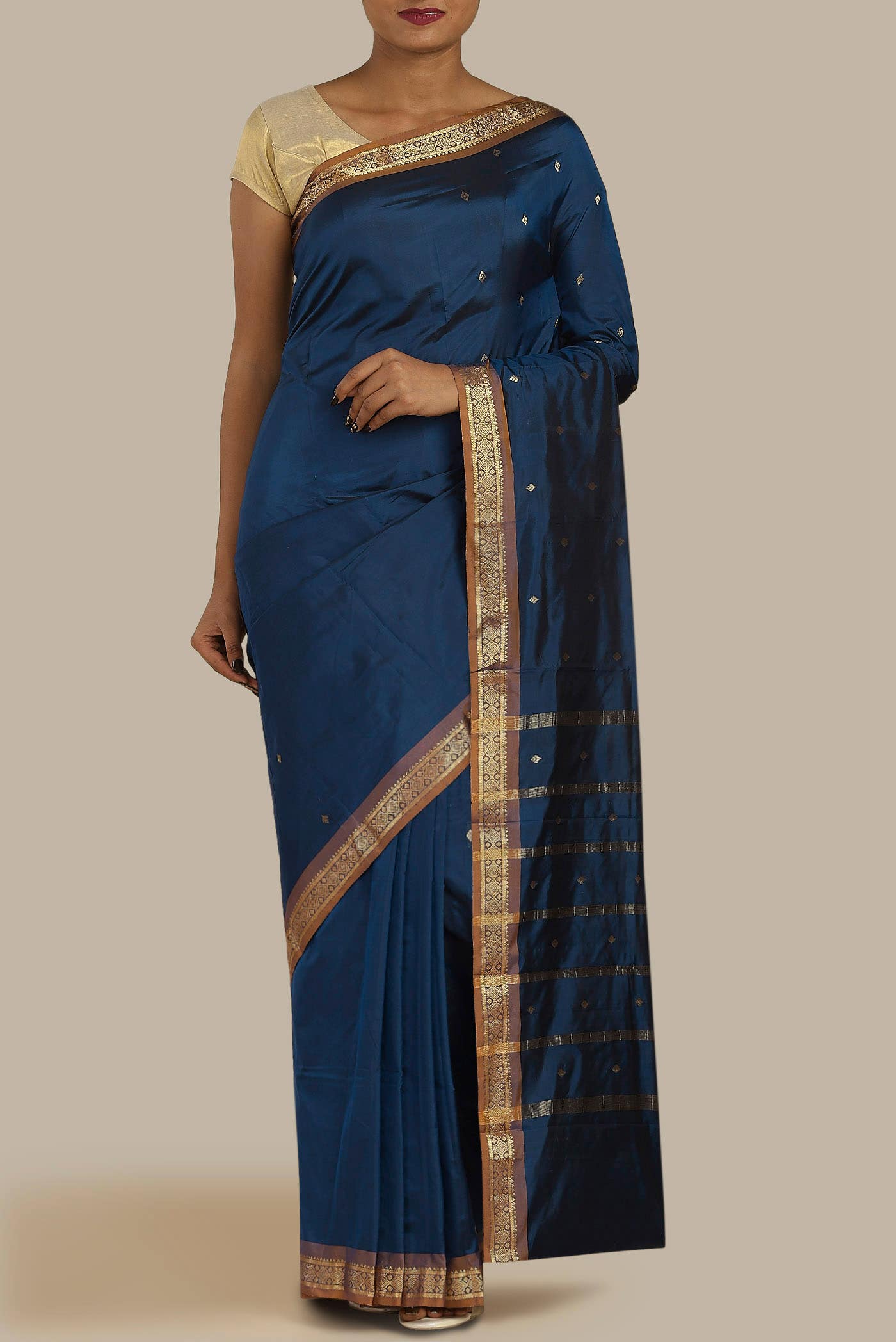 Blue Blended Bangalore Silk Saree